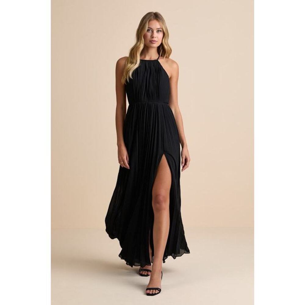 Lulus Rylie Black Pleated Backless Maxi Dress - Size S